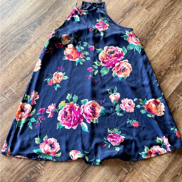 Everly by Anthropologie high-neck navy floral print dress Size Large - Picture 3 of 6